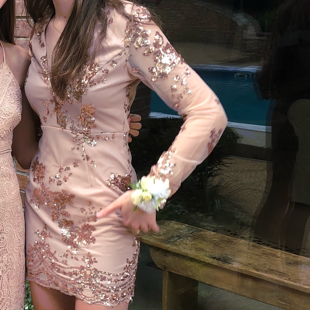 Cute long sleeve pink dress